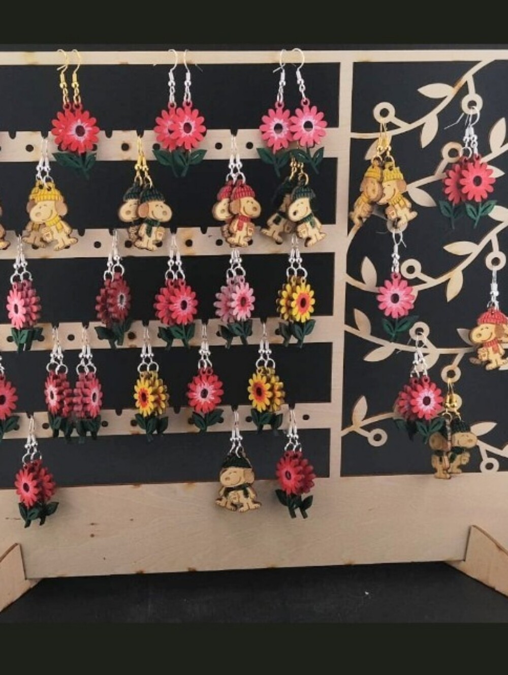Handcrafted Wooden Flower Dangle Earrings